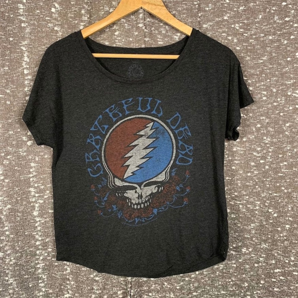 Grateful Dead Charcoal Steal Your Face Skull Graphic T-Shirt Women's Small